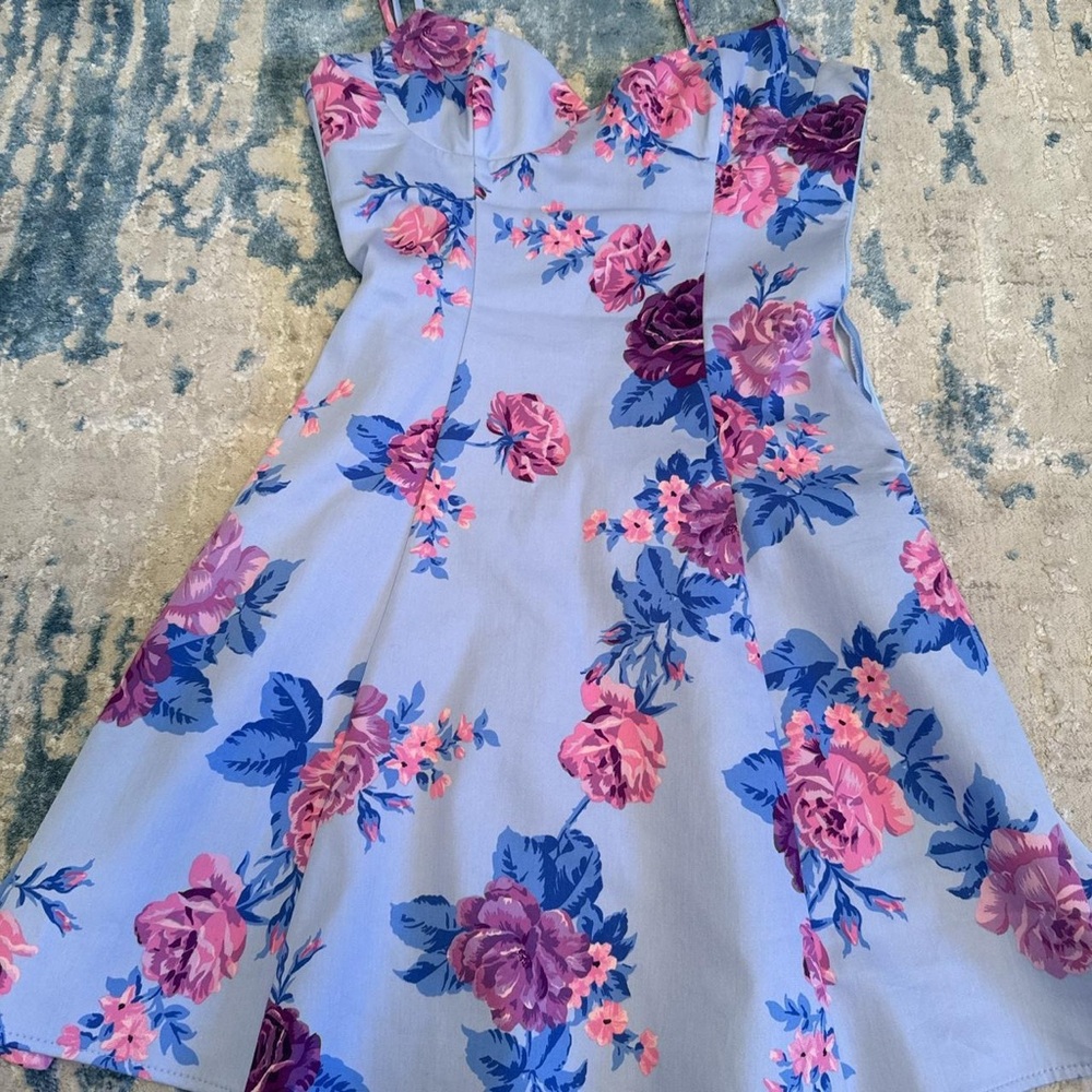 Zara Pink and Blue A-Line Sundress Spaghetti Strap Wedding Guest